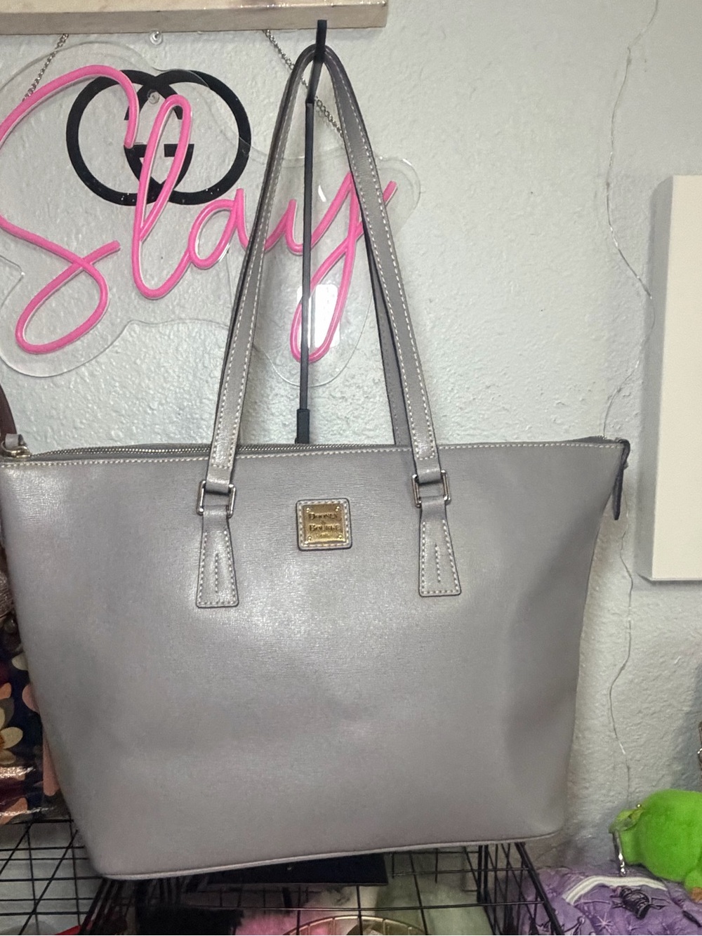 Dooney & Bourke Silver Gray Leather Tote